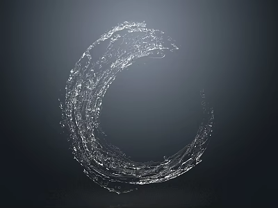 Dynamic Water Fountain With Circular Transparent Flowing Water Ring Against Dark Background 3d model