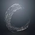 Dynamic Water Fountain With Circular Transparent Flowing Water Ring Against Dark Background