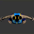 Woman With Pigtails In Blue Top And Blue Tight Pants With Black Wristbands