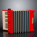 Red Accordion Musical Instrument With Piano Keyboard And Black Bellows