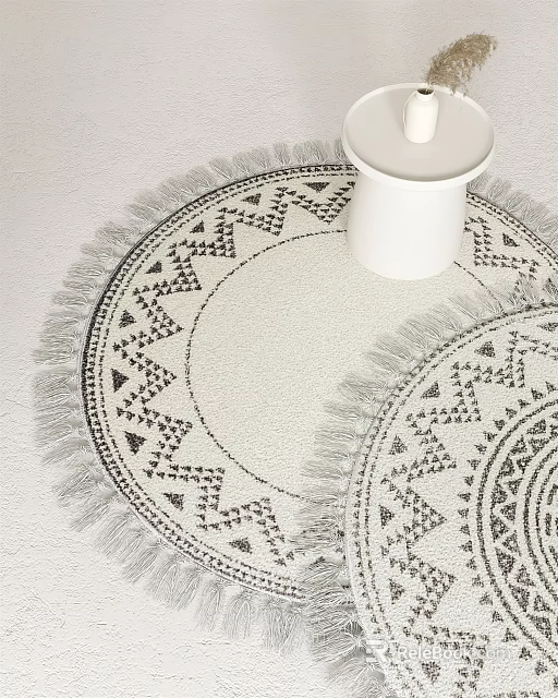 Stylish Round Rug with Geometric Patterns and Fringe for Modern Home Decor 3d model 