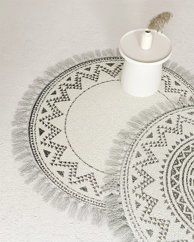 Stylish Round Rug with Geometric Patterns and Fringe for Modern Home Decor 3d model