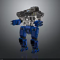 Mechanical Battle Mech Robot With Blue Legs Gray Torso And Armored Weapon Systems