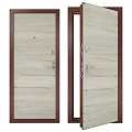 Modern Dark Wooden Hinged Door With Vertical Texture And Chrome Handle Lock 3d model