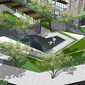 Serene Garden Landscape Design With Central Water Pool Lush Trees And Stone Pathway