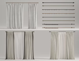 Curtain combination drawing curtain screen curtain rod 3d model