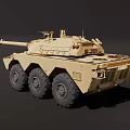 Desert Camouflage Armored Tank With Large Cannon And Six Wheels