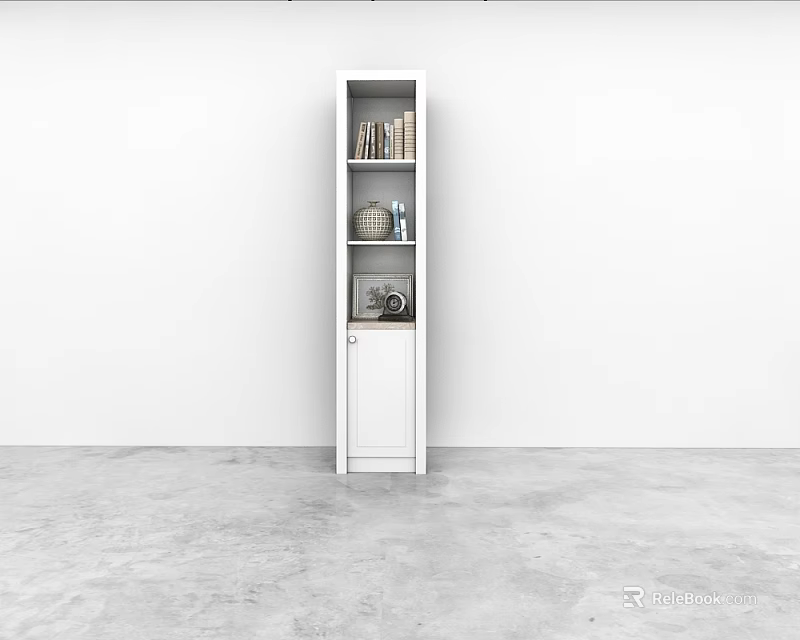 White Entryway Console Cabinet With Shelves Books Decorative Items And Minimalist Design 3d model 