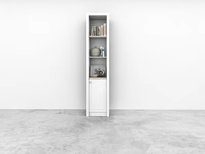 White Entryway Console Cabinet With Shelves Books Decorative Items And Minimalist Design 3d model