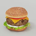 Juicy Beef Burger With Sesame Seed Bun Cheese Tomato And Lettuce