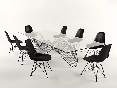Modern Office Desk With Glass Top Black Chairs And Metal Frame 3d model