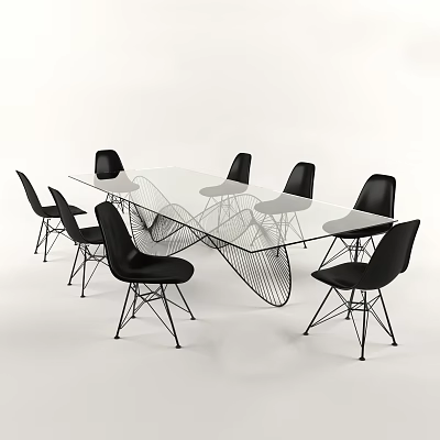 Modern Office Desk With Glass Top Black Chairs And Metal Frame 3d model