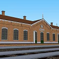 Red Brick European Style Architecture with Arched Windows Green Doors and Brown Roof