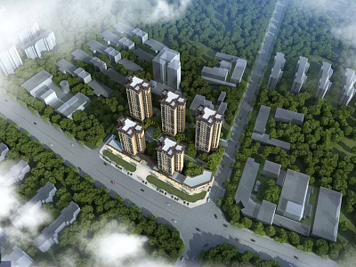 Modern Aerial View Commercial Planning Residential High-rise 3d model
