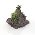 Modern Stone Decorative Sculpture Featuring Green Plants and Natural Rock Design