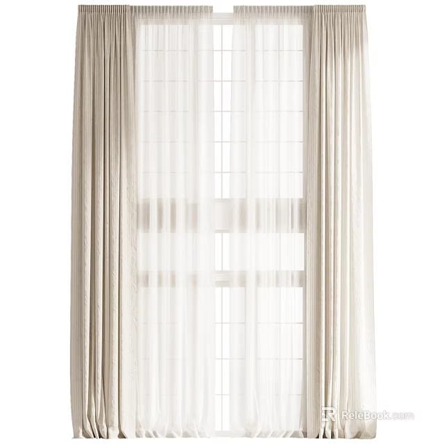 Elegant Beige Curtains With Soft Sheer Layered Design For Home Windows 3d model 