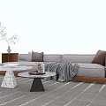 Modern Light Gray Sectional Sofa With Throw Pillows Coffee Tables And Striped Area Rug 3d model