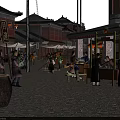 Ancient Street Traditional Architecture Featuring Classic Casement Door and Pedestrian Scene