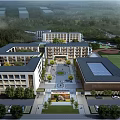 Modern Multi Story School Building With Central Courtyard Sports Field And Greenery