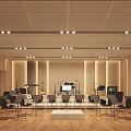 Bright Music Rehearsal Room Interior With Wooden Ceiling Walls Arranged Chairs Guitars Drums And Keyboard
