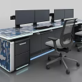 Functional Desk With Multiple Monitors Ergonomic Chairs Camouflage Pattern Drawers And LED Lights 3d model