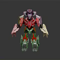 Red And Silver Transformers Toy Figure With Mechanical Armor Plating And Robotic Arms