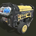 Yellow And Black Portable Generator With Wheels And Control Panel Design 3d model