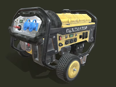 Yellow And Black Portable Generator With Wheels And Control Panel Design 3d model