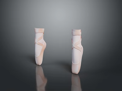 Elegant Pink Ballet Pointe Shoes With Crossed Ribbon Straps And Shiny Surface 3d model