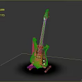 Yellow Electric Guitar With Black Neck Strings And Pickups On Stand Against Gray Gradient Background