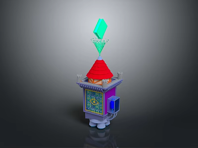 Decorative Small Tower With Red Roof Green Diamond Blue Accents Intricate Patterns And White Base 3d model