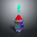 Decorative Small Tower With Red Roof Green Diamond Blue Accents Intricate Patterns And White Base