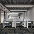 Modern Public Office Space Interior With Work Cubicles Large Windows Office Chairs And Patterned Carpet 3d model