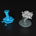 Decorative Ornament Set Featuring Blue Flowing Liquid Shape And Silver Spiral Sphere Design