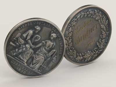 Pair Of Silver Commemorative Coins With Engraved Artwork And 1825 Date Markings 3d model