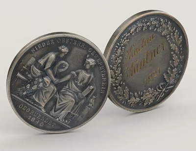 Pair Of Silver Commemorative Coins With Engraved Artwork And 1825 Date Markings 3d model