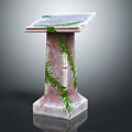 Elegant Decorative Stone Pedestal Furniture With Green Vines And Smooth Tabletop