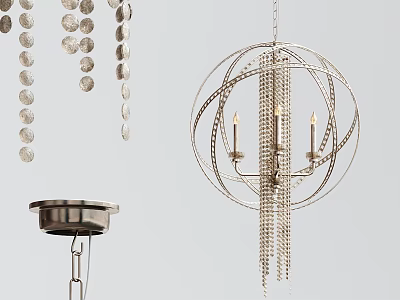 Modern Metal Chandelier With Circular Frames And Hanging Chain Decor For Home Lighting Design 3d model