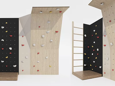 Indoor Climbing Wall Equipment With Colorful Holds And Wooden Training Structure 3d model