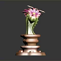 Green Cactus with Pink and Red Flowers on Orange Layered Stone Base
