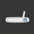 Silver Golf Putter With Textured Surface And Blue Logo On Reflective Base