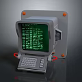 Other Vintage Terminal With Green Text Display Small Integrated Keyboard Gray Body Orange Mounting Points