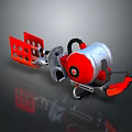Chainsaw Weapon Featuring Red and Silver Design with Sharp Blade and Black Handle 3d model