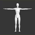 Game and Movie Silver Robot Character in Standing Pose with Arms Outstretched on Reflective Floor