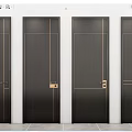 Modern Dark Colored Hinged Doors With Metal Accents And Wooden Texture