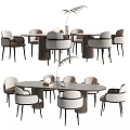 Modern Oval Dining Table Set With Upholstered Chairs And Neutral Tones 3d model