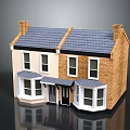 Traditional Semi Detached House With Grey Tiled Roof Two Chimneys White Windows And Dark Door