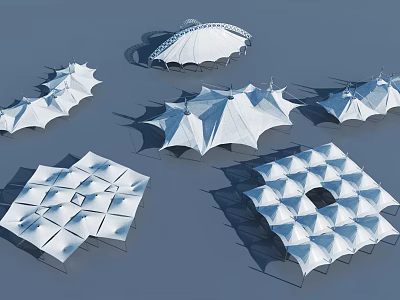 Tensile Membrane Architectural Structures With Various Geometric And Umbrella Shaped Designs 3d model