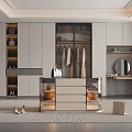 Modern Luxury Walk In Closet Interior With Hanging Clothes Drawers And Mirror