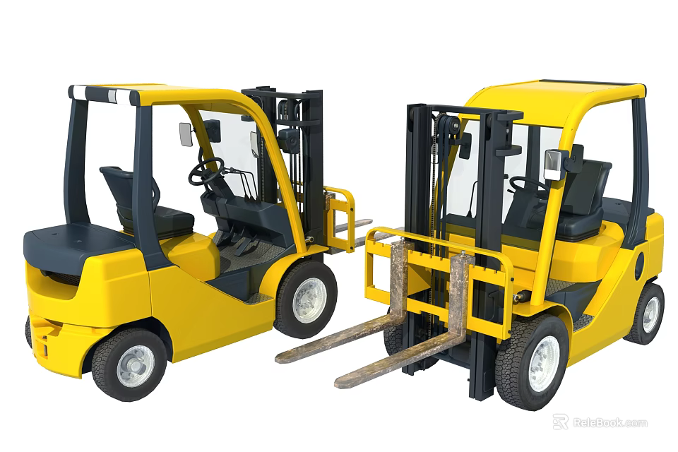 Two Yellow Industrial Forklifts For Heavy Duty Material Handling Operations 3d model 